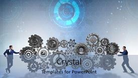  Presentation with business diversity wheel chair - Beautiful PPT layouts featuring pull system - businessman pushing cog wheels backdrop and a  colored foreground