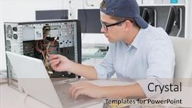  Presentation with system computer - Colorful presentation theme enhanced with cactus opuntia ficus indica succulent close up fig backdrop and a tawny brown colored foreground.