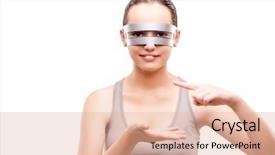  Presentation with teen girl tech - Amazing slide set having pull system - techno girl holding gands isolated backdrop and a lemonade colored foreground