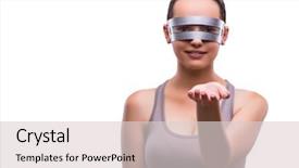  Presentation with glasses - PPT layouts featuring pull system - woman with techno glasses isolated background and a lemonade colored foreground