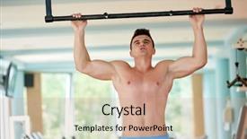  Presentation with gym out and back - PPT theme consisting of pull up - handsome young man in fitness background and a  colored foreground