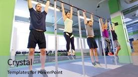  Presentation with group training - Presentation theme consisting of pull up - sport fitness exercising and training background and a light blue colored foreground