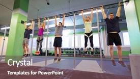  Presentation with group training - Amazing PPT theme having pull up - sport fitness exercising and training backdrop and a tawny brown colored foreground