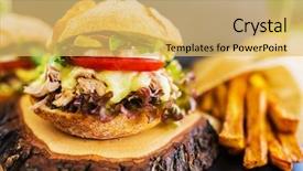  Presentation with fresh fruits vegetables dairy meat - Slides enhanced with pulled pork burger with fresh background and a yellow colored foreground