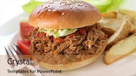  Presentation with sandwich - Colorful PPT layouts enhanced with pulled pork sandwich american cuisine backdrop and a gold colored foreground