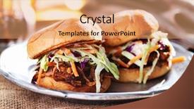  Presentation with bbq - Slides having pulled pork sandwiches with bbq background and a coral colored foreground