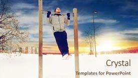  Presentation with elderly people exercise patient training - Slide set with pulling - fitness sport exercising training background and a cream colored foreground