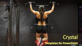  Presentation with woman sport - Presentation theme having pulling - sport fitness lifestyle and people background and a tawny brown colored foreground