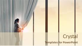  Presentation with behind curtain - PPT layouts enhanced with pulling curtain and cityscape behind background and a  colored foreground