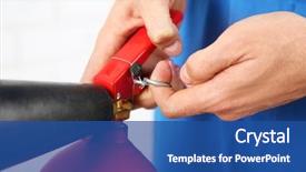  Presentation with fire extinguisher - Cool new PPT layouts with pulling safety pin of fire backdrop and a ocean colored foreground