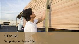  Presentation with man on train - Colorful theme enhanced with pulling trailer belt after loading backdrop and a coral colored foreground