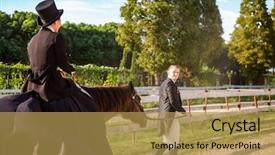  Presentation with well - Presentation theme with pulling woman sitting on horse background and a yellow colored foreground