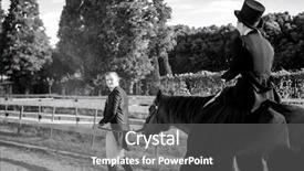  Presentation with well - Slide deck with pulling woman sitting on horse background and a gray colored foreground