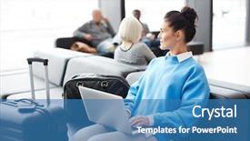  Presentation with airport lounge - PPT theme consisting of pullover sitting in airport lounge background and a teal colored foreground