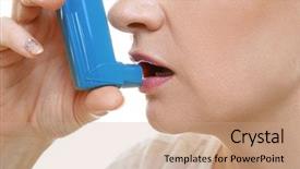  Presentation with inhaler - Cool new slide deck with pulmon - adult woman using inhaler closeup backdrop and a  colored foreground