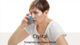  Presentation with inhaler - Beautiful PPT layouts featuring pulmon - adult woman using inhaler backdrop and a coral colored foreground