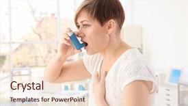  Presentation with inhaler - Theme consisting of pulmon - adult woman using inhaler background and a lemonade colored foreground