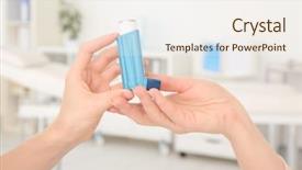  Presentation with inhaler - Slides enhanced with pulmon - doctor giving adult woman inhaler background and a  colored foreground