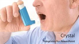  Presentation with inhaler - Presentation theme enhanced with pulmon - elderly man using inhaler closeup background and a light blue colored foreground