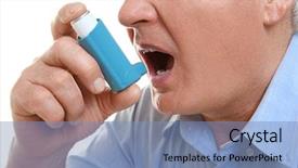  Presentation with inhaler - Theme consisting of pulmon - elderly man using inhaler closeup background and a teal colored foreground