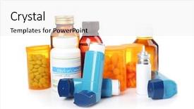  Presentation with pulmonary - Slides having pulmonary - asthma inhalers and medicines background and a white colored foreground