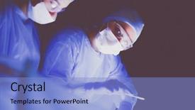  Presentation with doctor stetoscope and dark - PPT theme enhanced with pulmonary - doctors team in surgery background and a  colored foreground