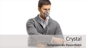  Presentation with pulmonary - Slide set consisting of pulmonary - young man using an inhaler background and a light gray colored foreground