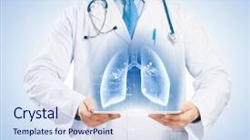  Presentation with tablet - Amazing PPT theme having pulmones - close-up of doctor's body backdrop and a sky blue colored foreground