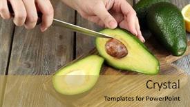  Presentation with cutting board - PPT theme consisting of pulp - young woman cuts avocado background and a yellow colored foreground