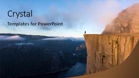  Presentation with misty - PPT theme with misty morning on preikestolen pulpit background and a light blue colored foreground