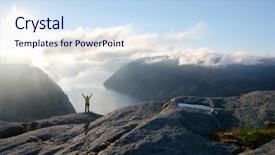  Presentation with misty - PPT theme consisting of misty morning on preikestolen pulpit background and a sky blue colored foreground