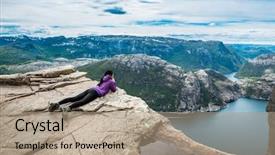  Presentation with height - Cool new PPT theme with pulpit - woman looking at the landscape backdrop and a coral colored foreground