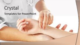  Presentation with pulse - Audience pleasing slide deck consisting of checking pulse by hand isolated backdrop and a light gray colored foreground