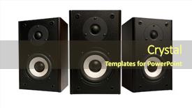  Presentation with speaker - Audience pleasing presentation theme consisting of three stereo speaker on white backdrop and a tawny brown colored foreground