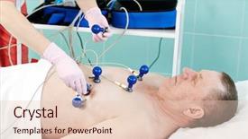  Presentation with equipment - Presentation design featuring industrial pulse - doctor's hands with electrocardiogram equipment background and a lemonade colored foreground