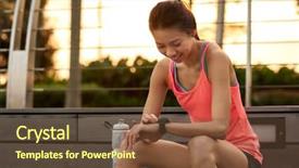  Presentation with wearable - PPT layouts with pulse lazer - sporty asian chinese woman sitting background and a tawny brown colored foreground