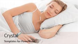  Presentation with heartbeat music - Slide set consisting of pulse lazer - young woman listening to music background and a soft green colored foreground