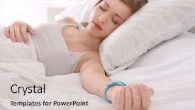  Presentation with pulse - Cool new PPT theme with pulse lazer - young woman with sleep tracker backdrop and a  colored foreground