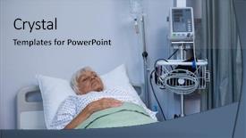  Presentation with pulse - PPT theme consisting of pulse oximetry - senior patient lying on bed background and a light blue colored foreground