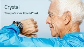  Presentation with runner - Presentation design with pulse rate - runner checking his performance results background and a sky blue colored foreground