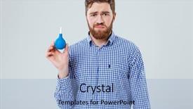  Presentation with young man on the phone - Presentation featuring pump operation - sad bearded young man standing background and a  colored foreground