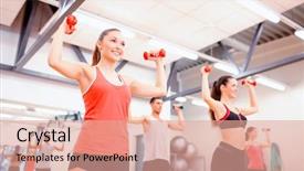  Presentation with crossfit fitness trx training exercises - Slide set having pump pumping - fitness sport training gym background and a  colored foreground