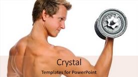  Presentation with flexing - Audience pleasing slides consisting of pump pumping - handsome muscular man uses his backdrop and a coral colored foreground