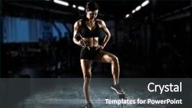  Presentation with doctor helps to get out of bed an elderly woman - Beautiful theme featuring pump up - sporty muscular woman working backdrop and a dark gray colored foreground