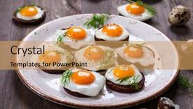  Presentation with quail - Slide deck featuring preparation quail egg canapes background and a coral colored foreground