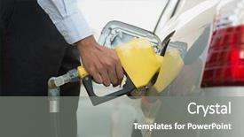  Presentation with gas station - Audience pleasing PPT theme consisting of man pumping gasoline fuel backdrop and a gray colored foreground
