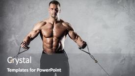  Presentation with brutal strong bodybuilder athletic fitness - Amazing slides having pumping up muscles on crossover backdrop and a gray colored foreground