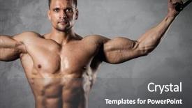  Presentation with brutal strong bodybuilder athletic fitness - Cool new presentation theme with pumping up muscles on crossover backdrop and a gray colored foreground