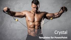  Presentation with brutal strong bodybuilder athletic fitness - PPT theme with pumping up muscles on crossover background and a gray colored foreground