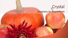  Presentation with dahlia - PPT theme consisting of pumpkin apples and dahlia isolted on white background and a lemonade colored foreground